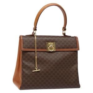 CELINE Macadam Canvas Hand Bag PVC Leather Brown Gold Auth 134082